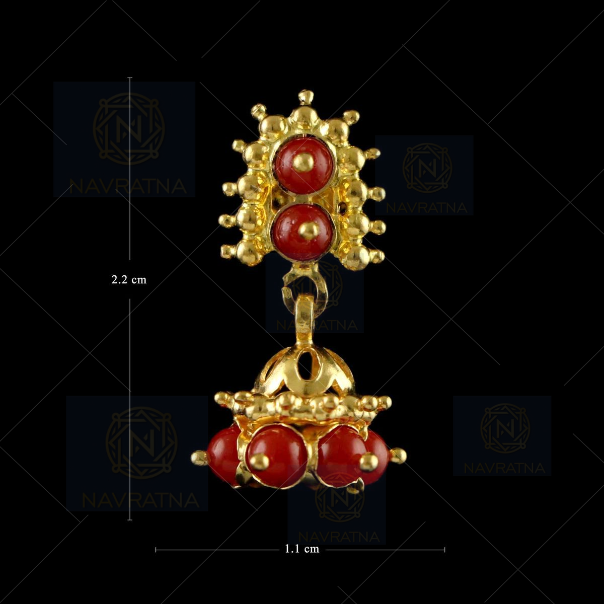 Mughal Style Gold Earrings 22k Gold Studs Earrings with Coral Polki Diamond  | eBay