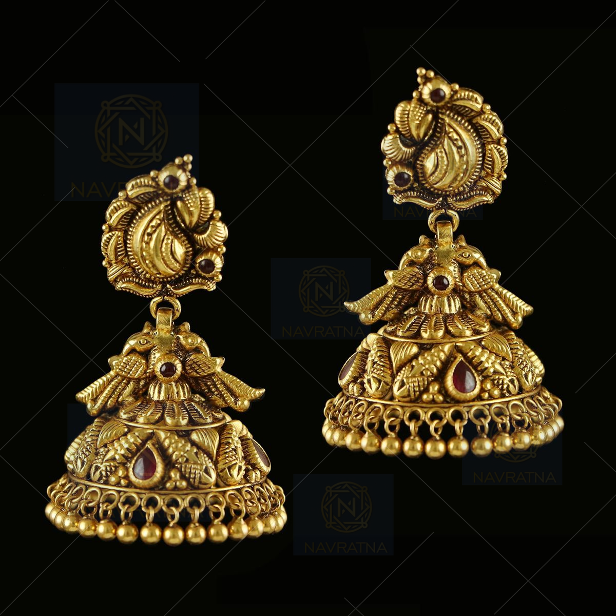 Temple Jewellery Earrings -Jhumkas in 22K Gold -Indian Gold Jewelry -Buy  Online