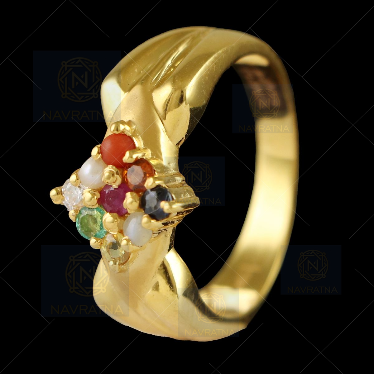 Admier Gold Plated Brass tortoise design 9 Stone Navratan Stone Free Size  Fashion Ring For Men