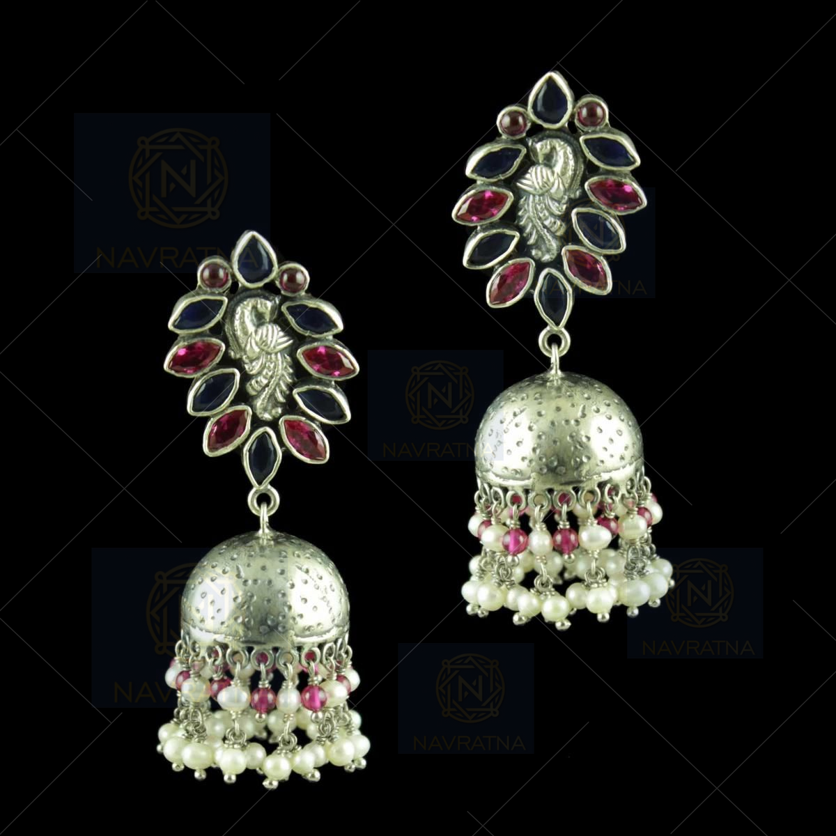 Oxidized Chandbali Jhumka Jhumki Peacock Ethnic Statement Hoop Earrings  Jewellery for Girls and Women (Silver)