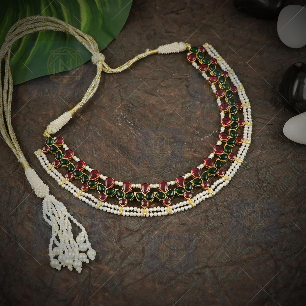 Red and store green stone necklace